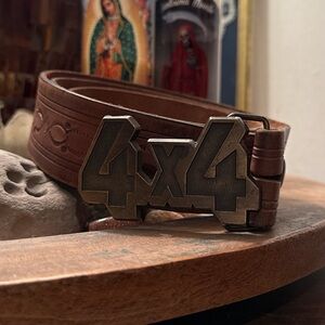 Vintage Brown Leather Belt with 4x4 Buckle
